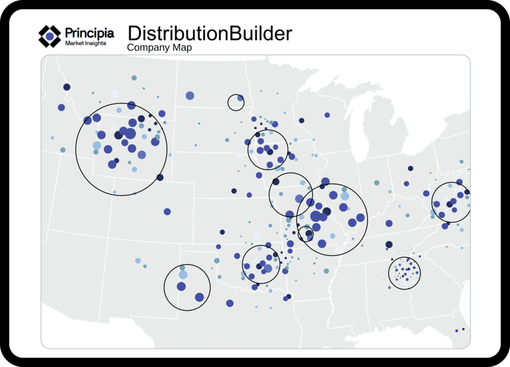 Principia Distribution Builder Company Map interface on a tablet